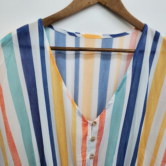 Womens XL Striped Summer Romper Multicolor V-Neck Casual Short Sleeve Pockets - Picture 8 of 12